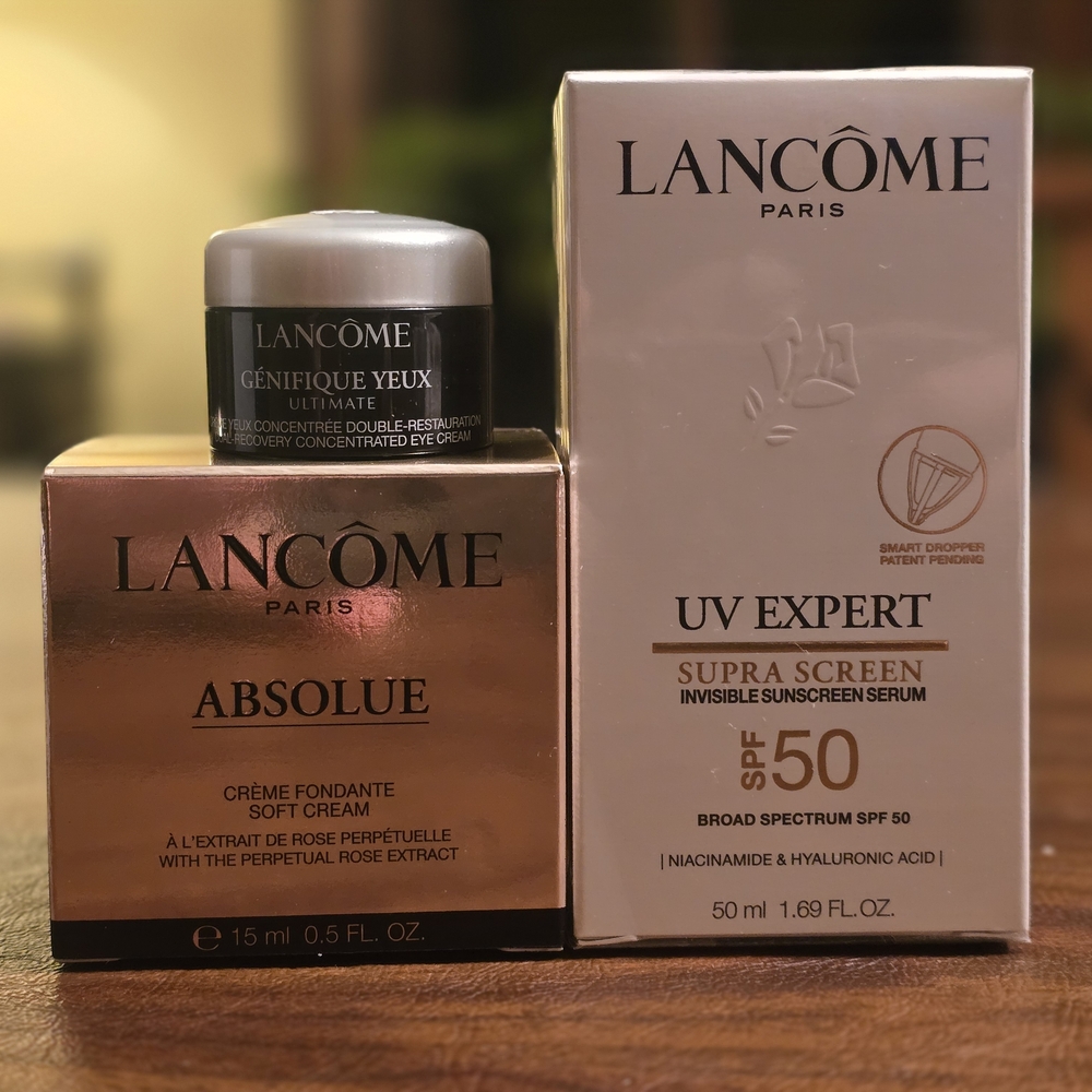 Lancome Absolue Eye Cream and UV Expert Set - Gold and White
